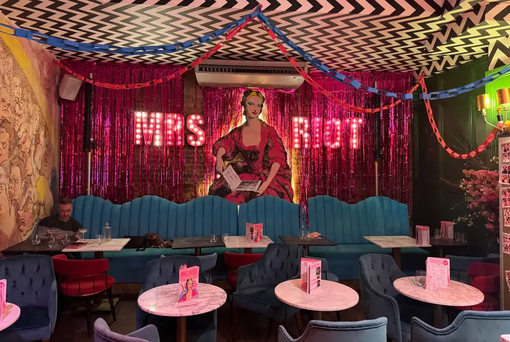 The beautiful interior of Mrs Riot bar in London
