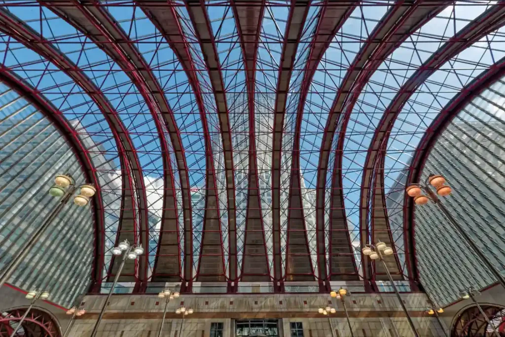 The stunning roof of a train station in London