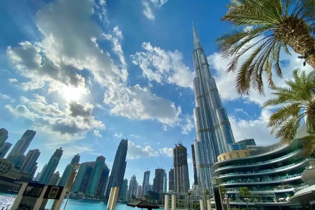 The Dubai skyline with the Burj Khalifa.