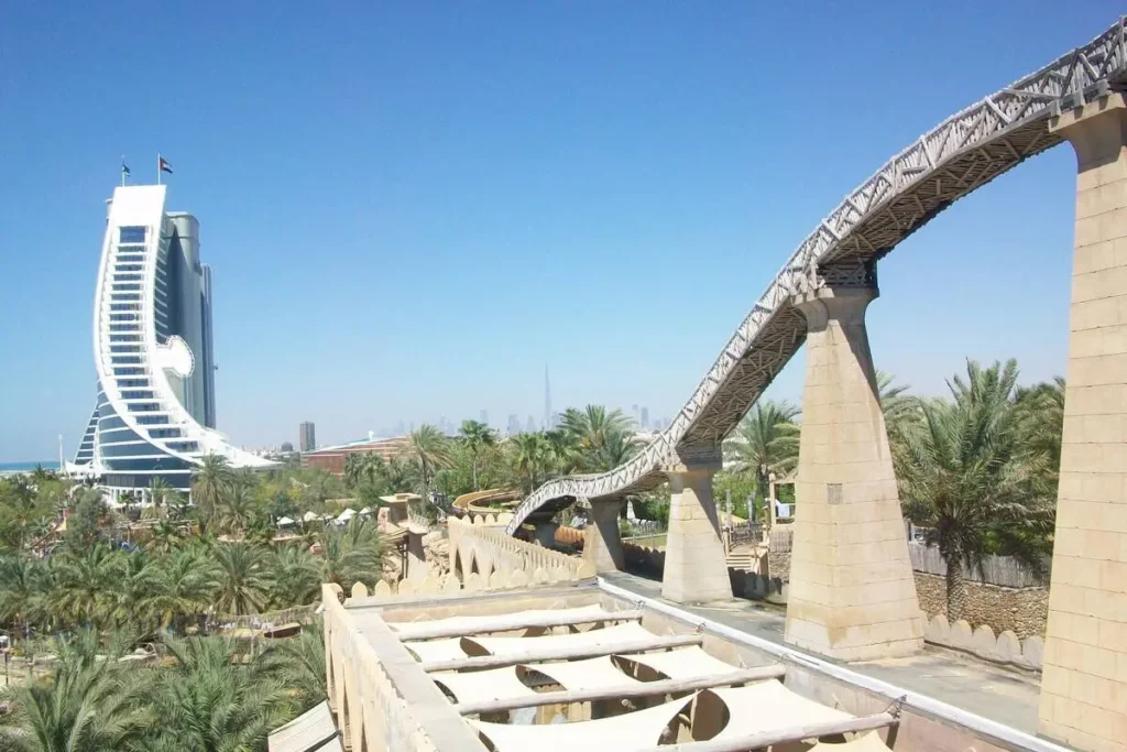 The Jumeirah Sceirah tandem slide at Wild Wadi Waterpark in Dubai.